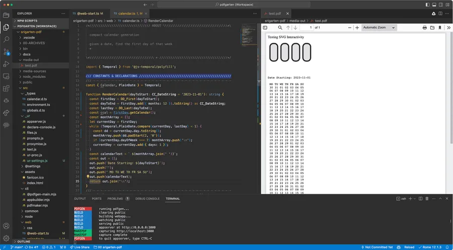 Screenshot of Visual Studio Code showing PDF and source code