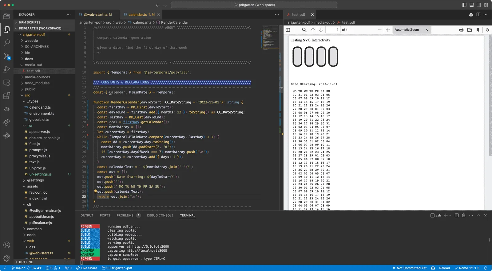 Screenshot of Visual Studio Code showing PDF and source code (full size image)