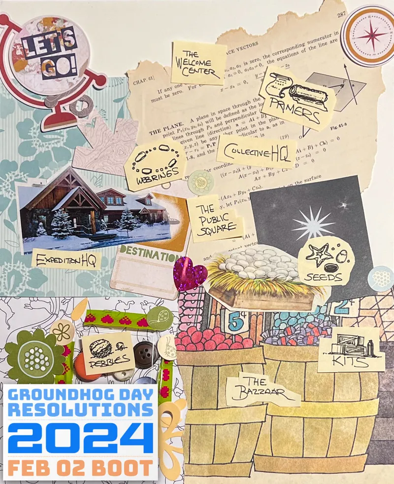 A half-finished collage of 'The Colony' and related ideas