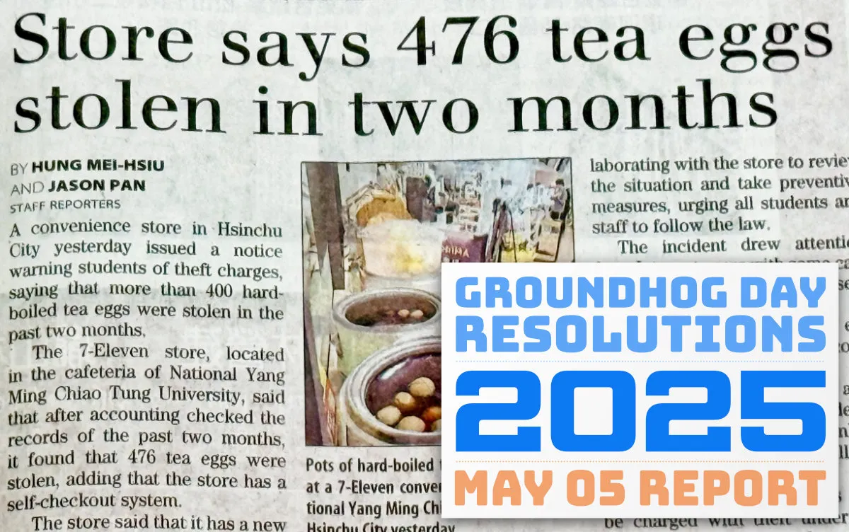 Headline in the Taipei Times 'Store says 476 tea eggs stolen in two months' (full size image)