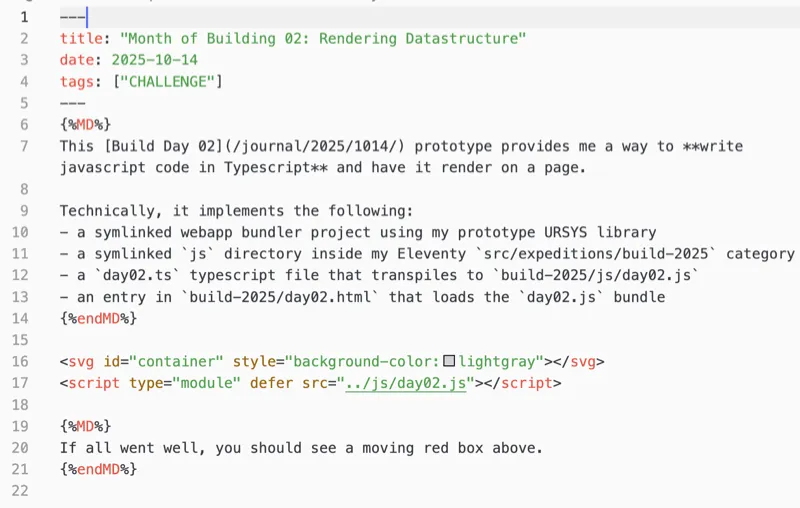 Eleventy html template, showing markdown and html script tags