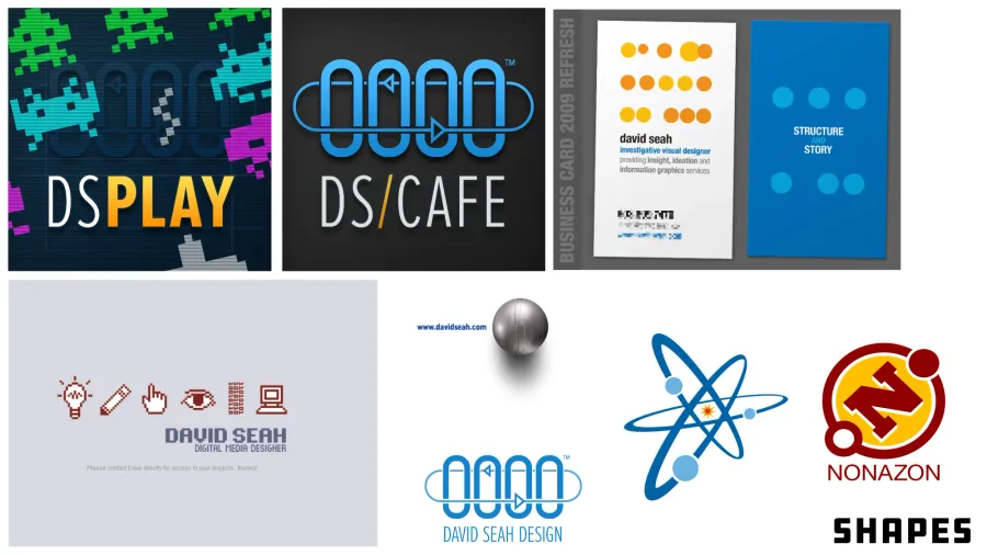 A grid of vector artwork showing icons and limited typography for identity purposes