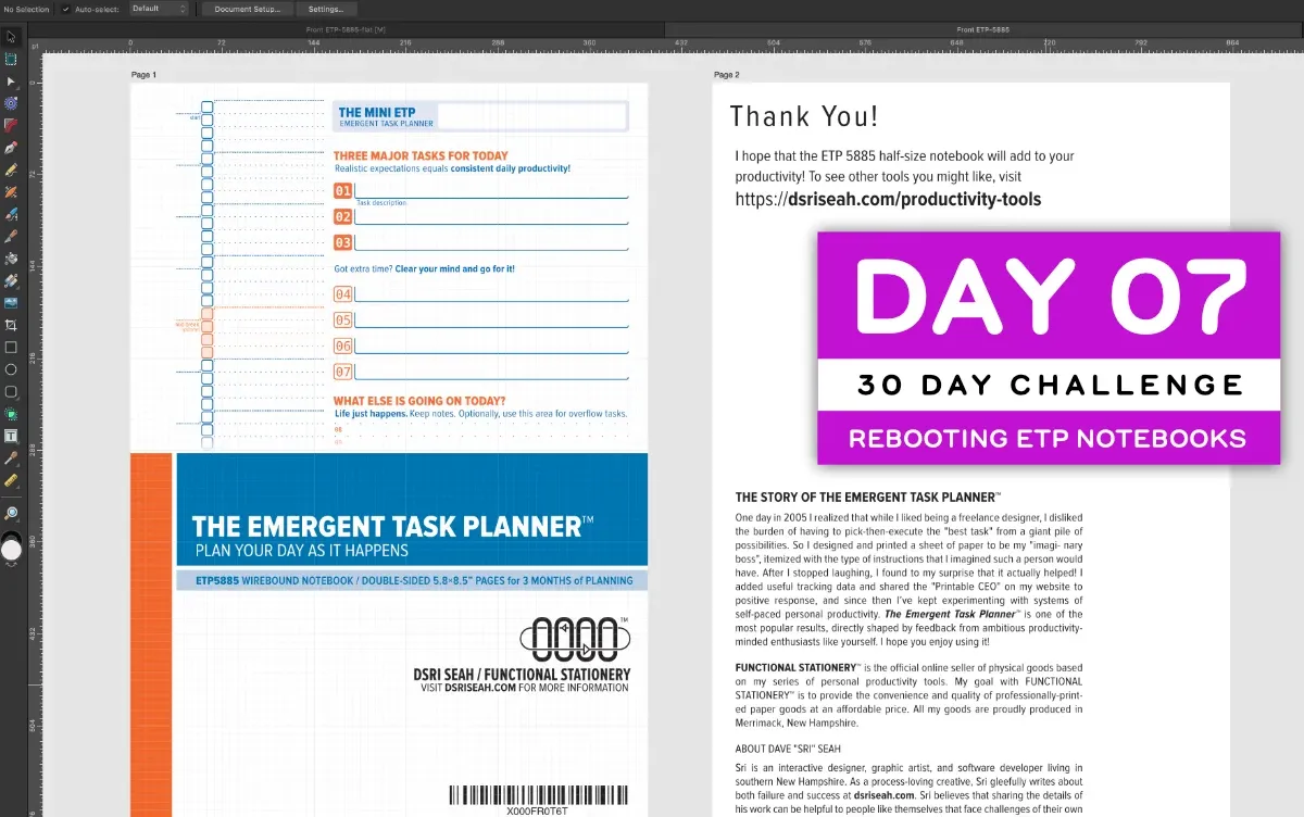 Screenshot of Affinity Designer editing the Mini ETP Front Sheet insert for packaging. (full size image)