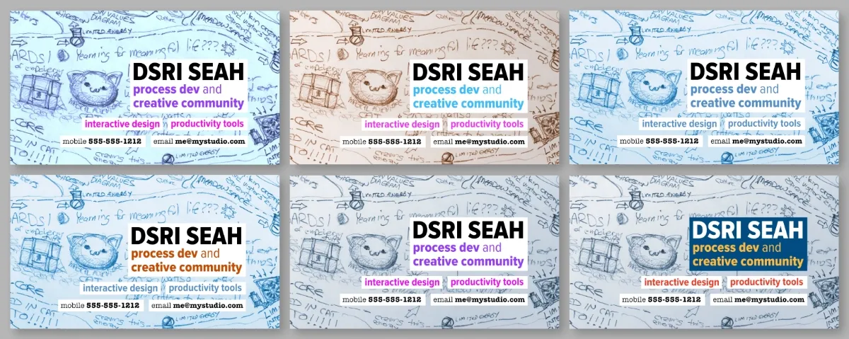 First round card drafts, two rows of three. (full size image)