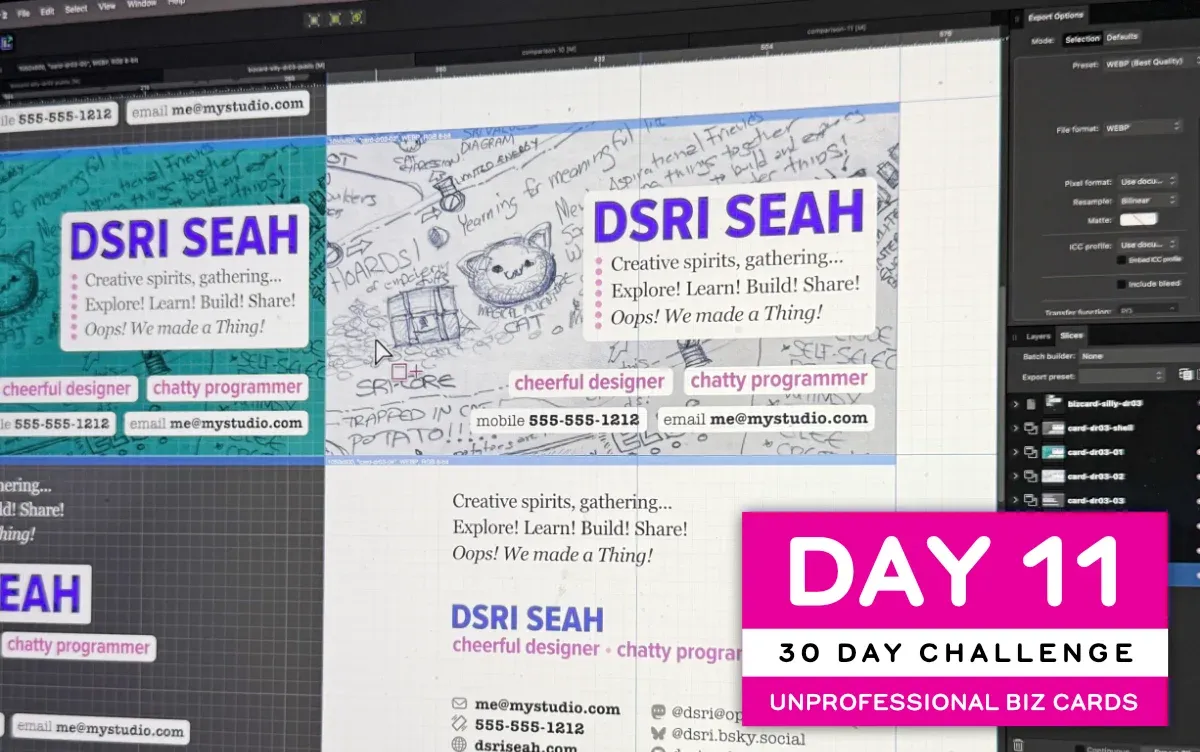 Photo of computer screen with magnified designs of personal calling cards (full size image)