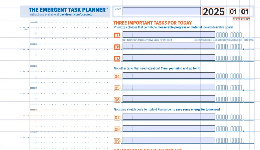 An Emergent Task Planner page showing extra grid lines for debugging element placement.