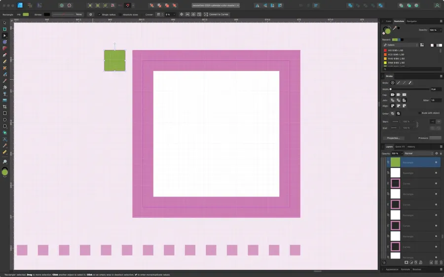 A closeup of the Word Counting Caledar showing a single word counting block, with a 1x1 point filled green square for scale.