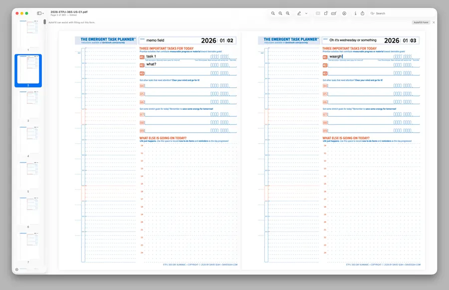 Screenshot showing the ETP Journal PDF form fields being edited