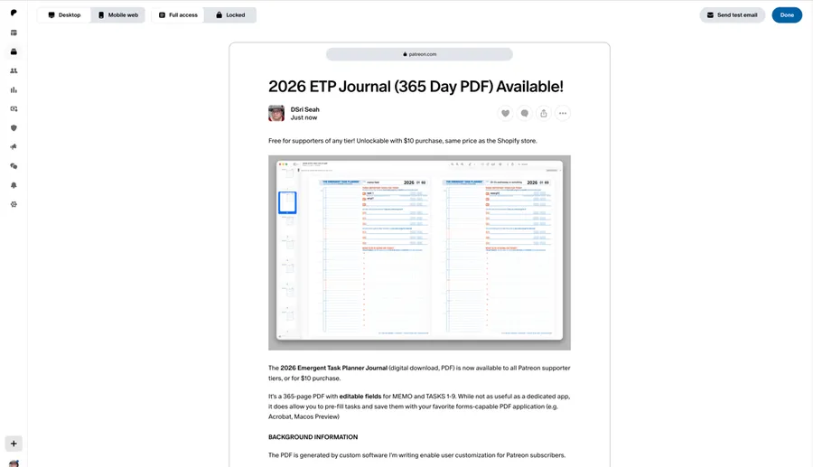 A screenshot of the Patreon post where you can download the PDF if you are a subscriber or purchase access