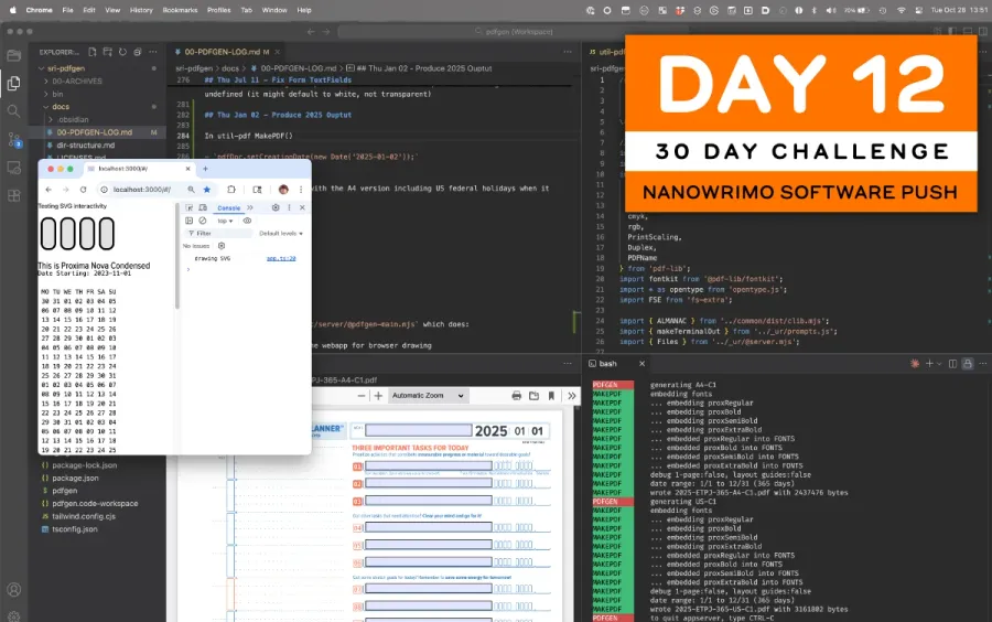 screenshot of code generating calendars and pdfs