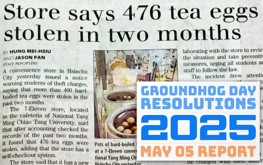 Headline in the Taipei Times 'Store says 476 tea eggs stolen in two months'