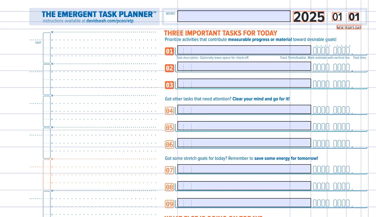 An Emergent Task Planner page showing extra grid lines for debugging element placement. (full size image)