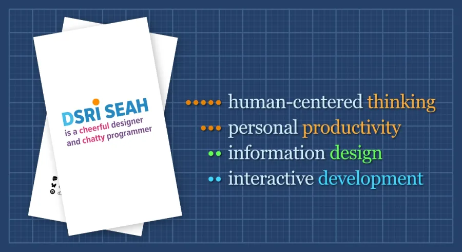 The design of the card landing page resembles a blueprint on top of which is a rendering of the business card at an angle on the left, with the text from the reverse side of the card's four service offerings rendered in large type to the right