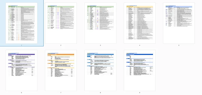 page thumbnails of spreadsheet data